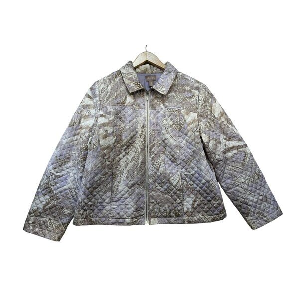 Chicos Womens Quilted Paisley Jacket Size 3 XL Purple Gray Shell Full Zip - Picture 5 of 13